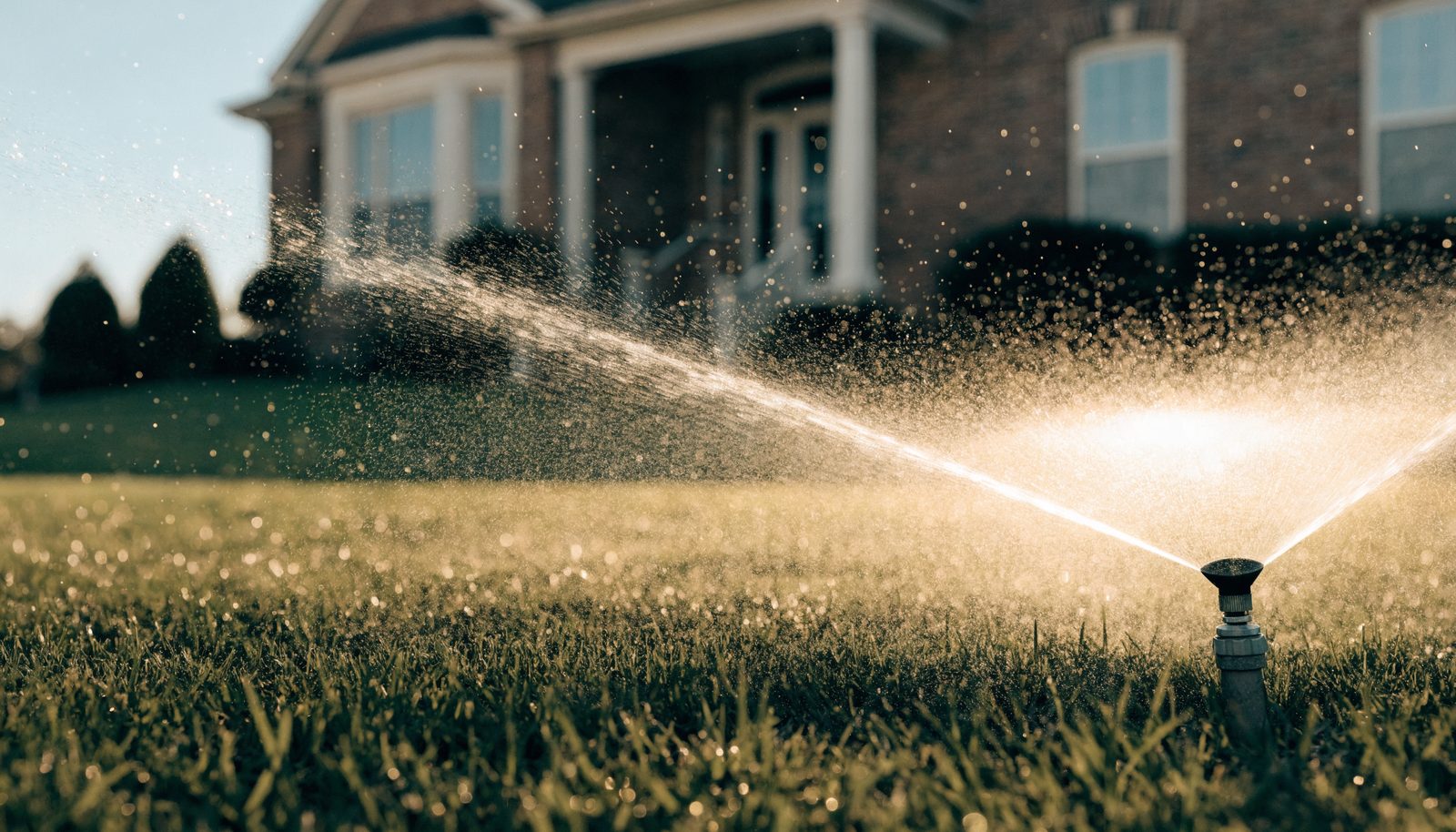 Sprinkler running on a Pearland lawn